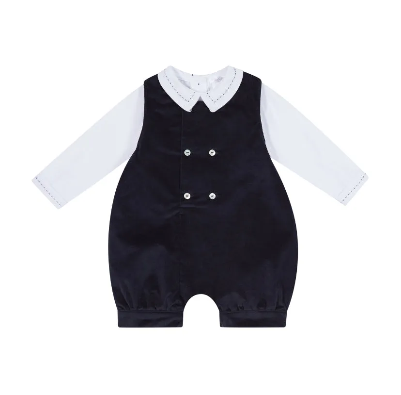 AW24 Deolinda - Navy Velour Dungaree and Shirt Set