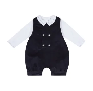 AW24 Deolinda - Navy Velour Dungaree and Shirt Set