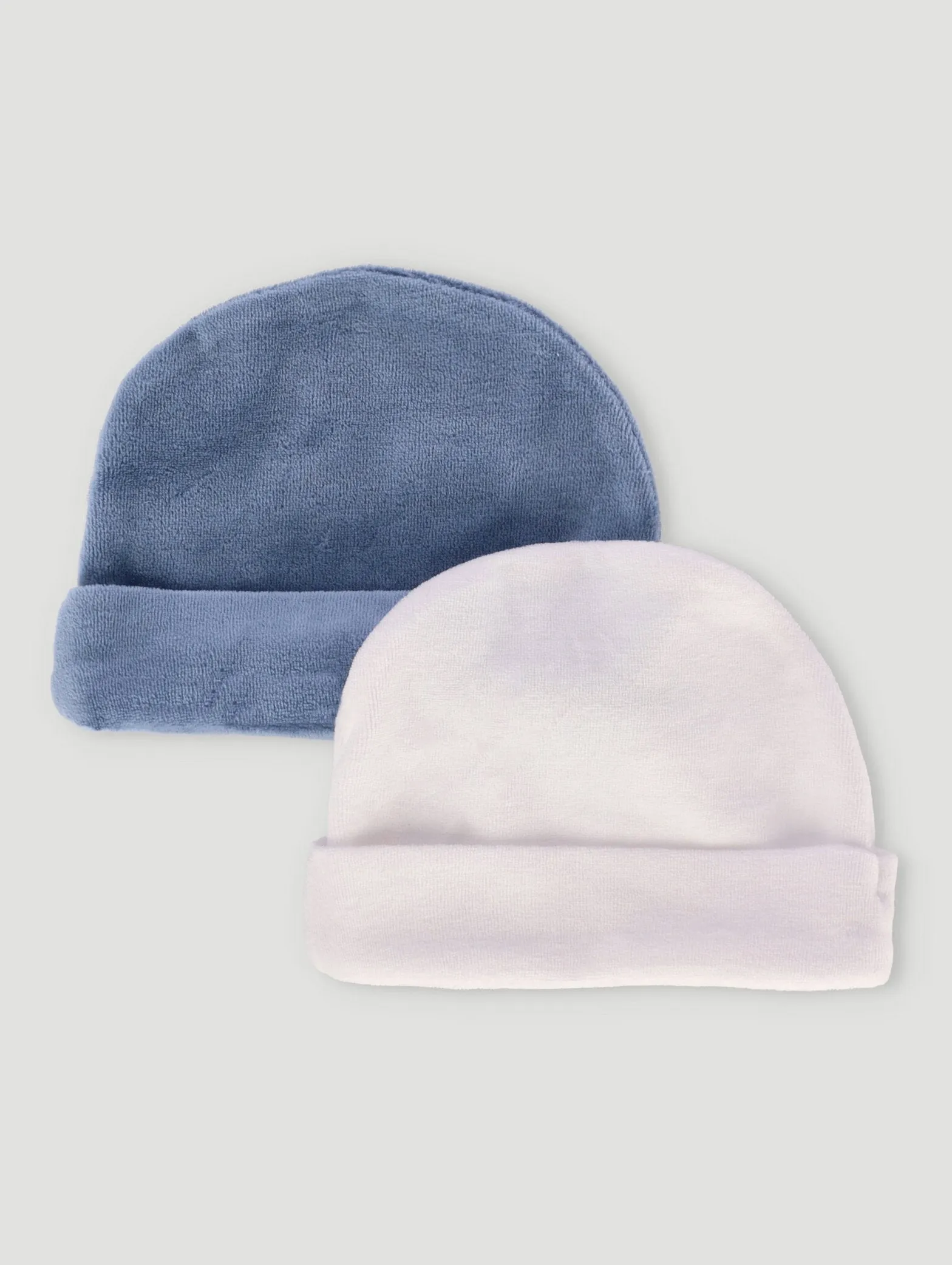 Baby Boys 2 Pack Velour Beanies - Blue/White