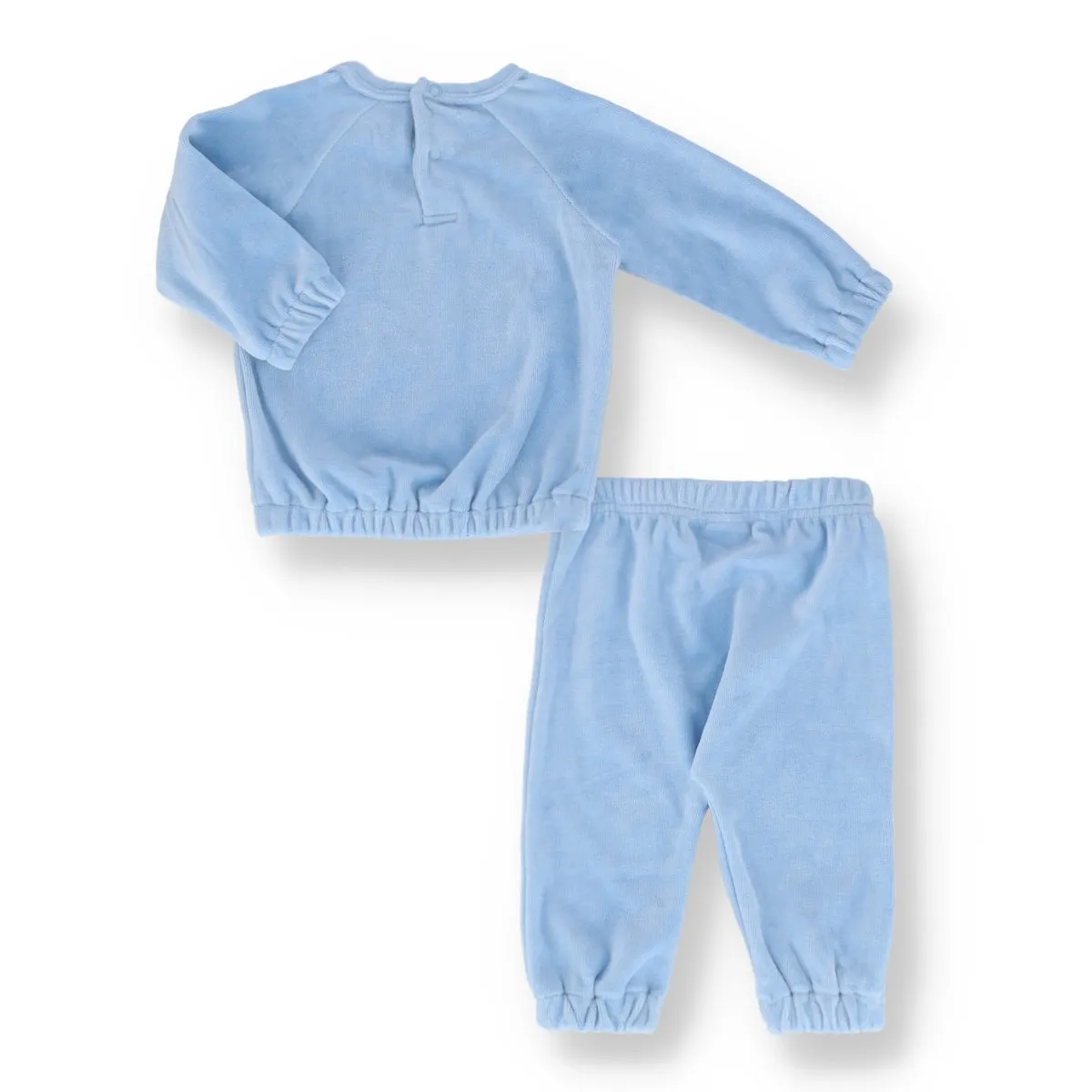 Baby Boys Long Sleeve Digger Embroidered Velour Set - Light Blue