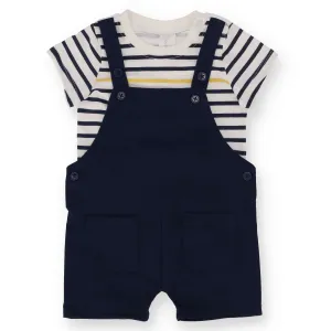 Baby Boys Striped Tee Twill Dungaree - Navy