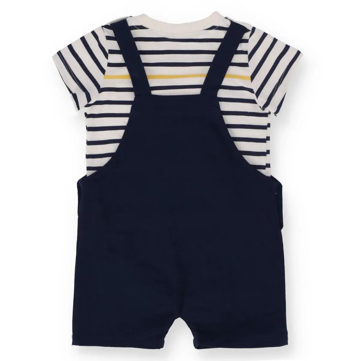 Baby Boys Striped Tee Twill Dungaree - Navy