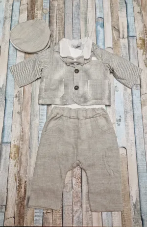 Baby Boys Vivaki Beige And Cream Striped Set With Cap
