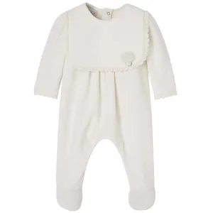 Baby Girls Cream Velour Babygrow with Hat & Bib