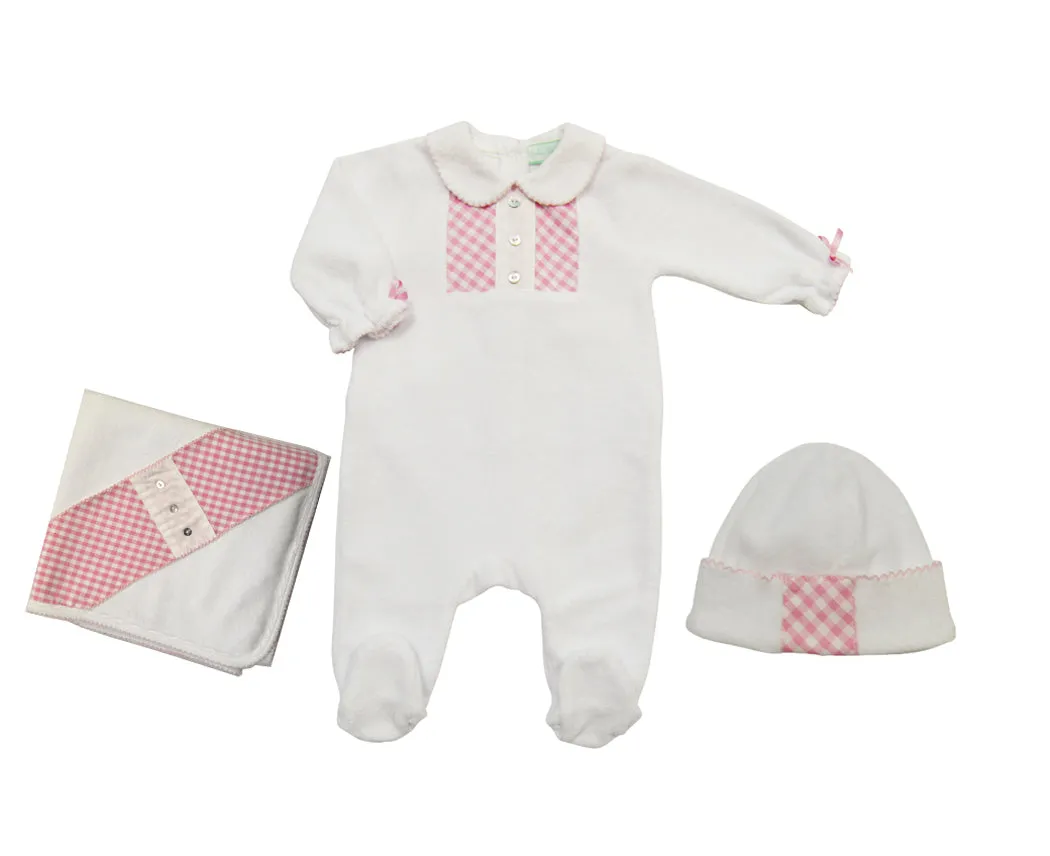 Baby Girl's White and Pink Checkered Velour Set