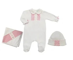 Baby Girl's White and Pink Checkered Velour Set