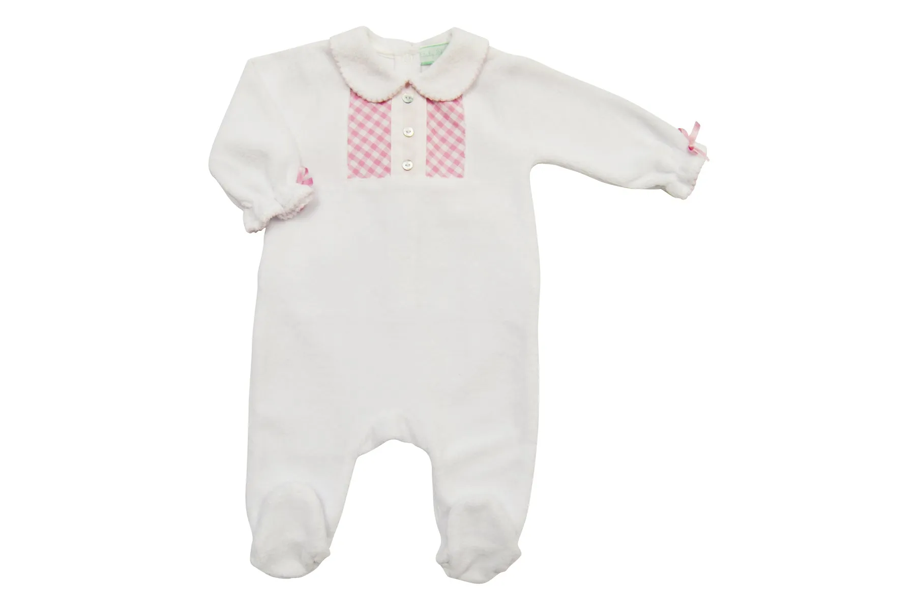 Baby Girl's White and Pink Checkered Velour Set