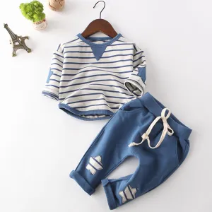Baby Striped Long Sleeve Set of Shirt and Pants - Blue