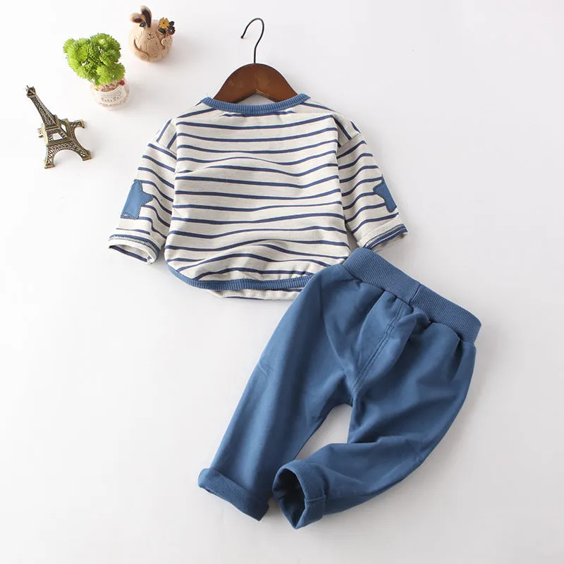 Baby Striped Long Sleeve Set of Shirt and Pants - Blue