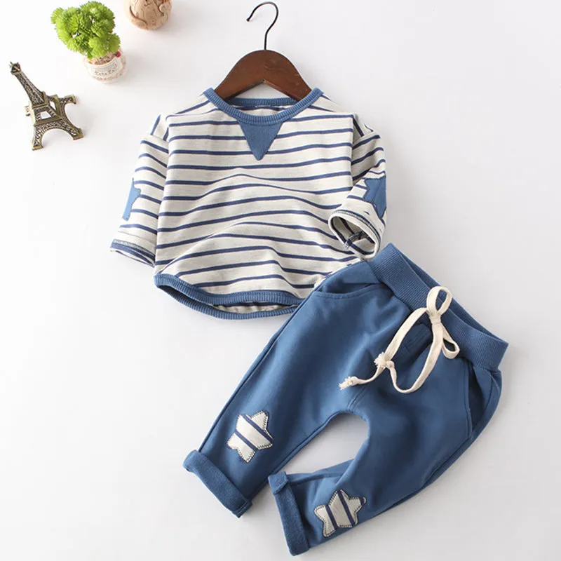 Baby Striped Long Sleeve Set of Shirt and Pants - Blue