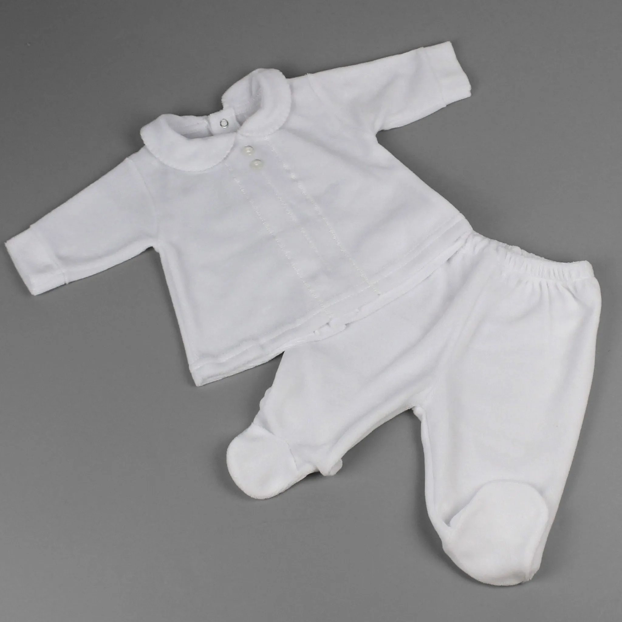 Baby Unisex Velour Two Piece Outfit - White
