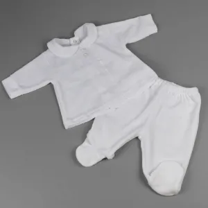 Baby Unisex Velour Two Piece Outfit - White