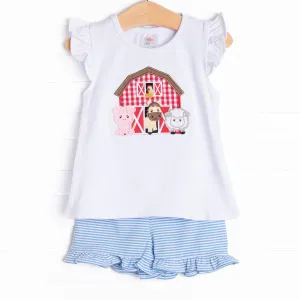 Barnyard Bash Applique Ruffle Short Set, Blue