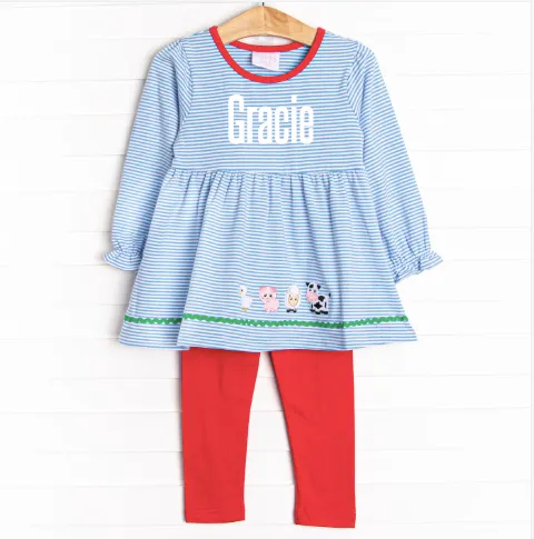 Barnyard Parade Applique Legging Set, Blue