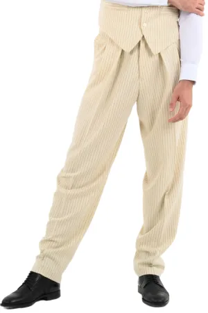 Beige Pinstriped Tango Pants With Inverted Box Pleat