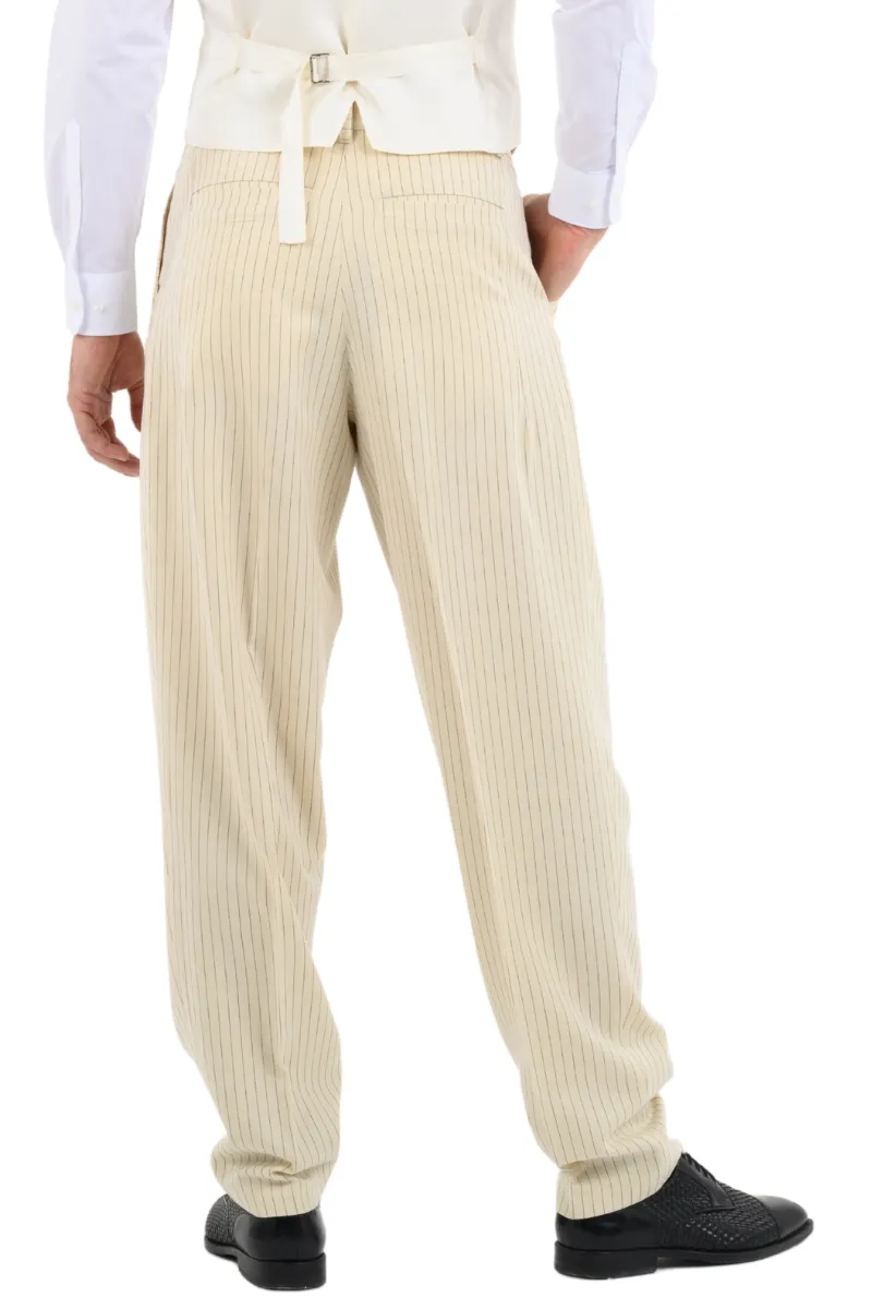 Beige Pinstriped Tango Pants With Inverted Box Pleat