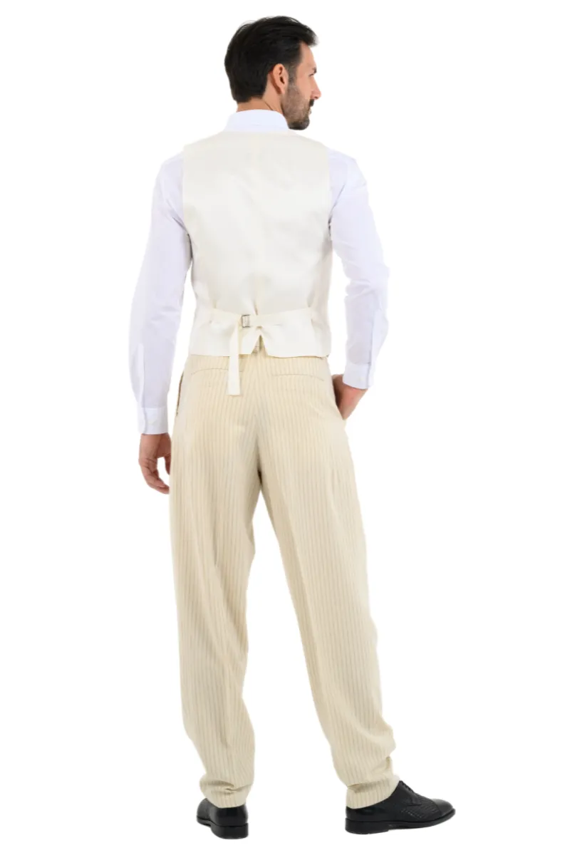 Beige Pinstriped Tango Pants With Inverted Box Pleat