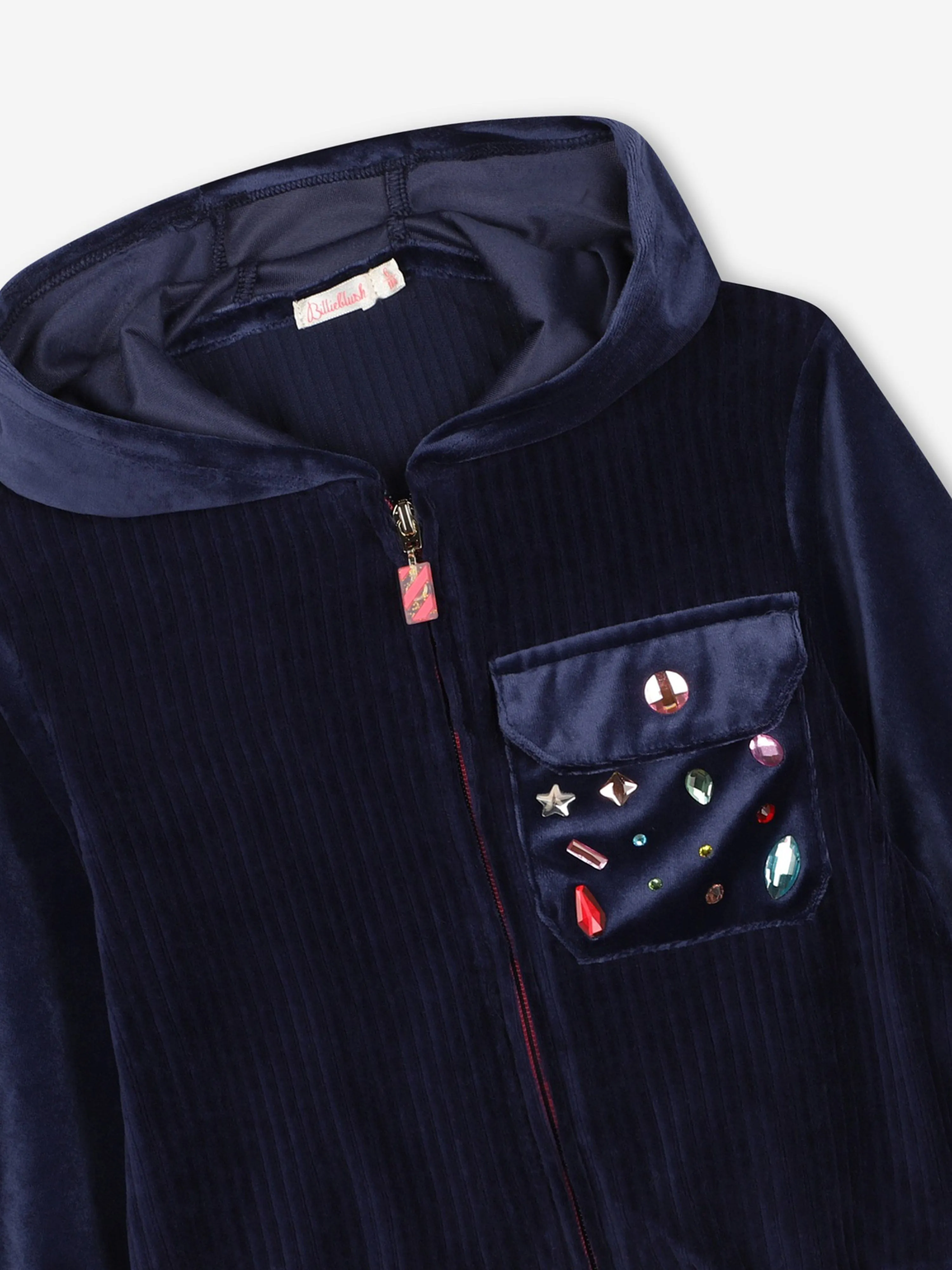 Billieblush Girls Velour Zip Up Top in Navy