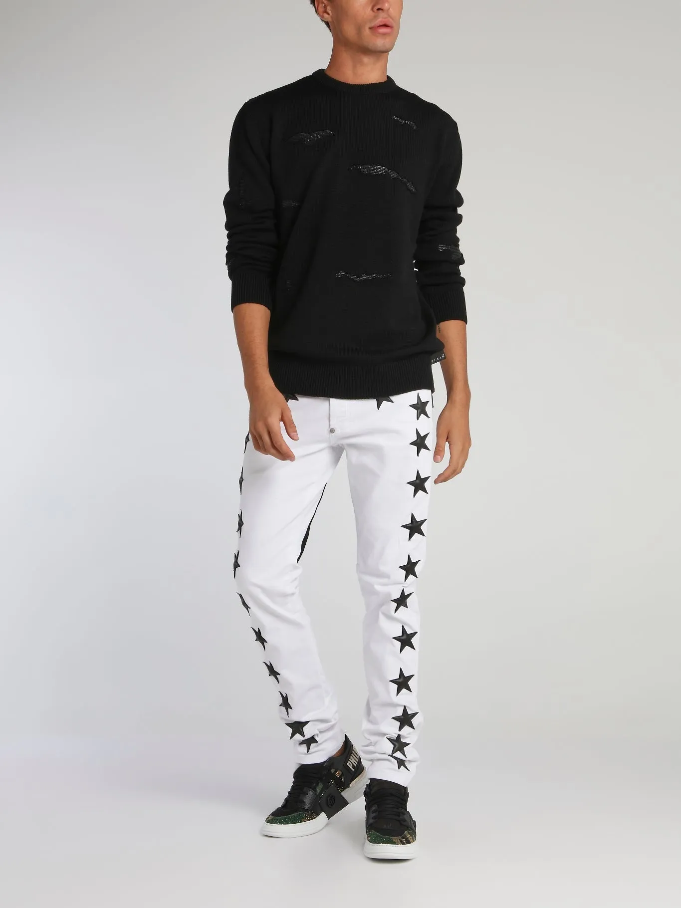 Black Distressed Ribbed Pullover