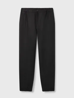 Black Elastic Waist Linen Trousers