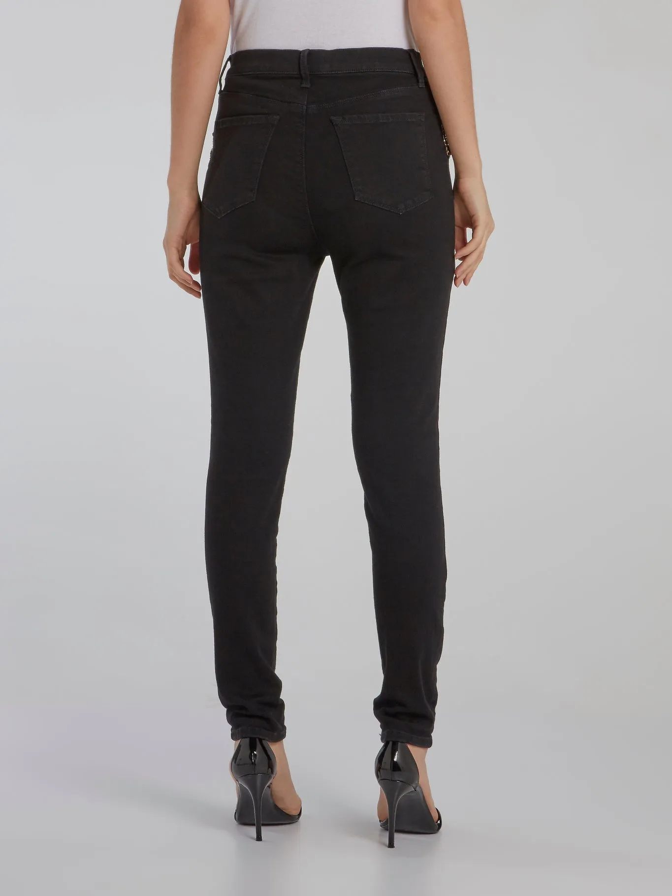 Black Embellished Pocket Skinny Jeans