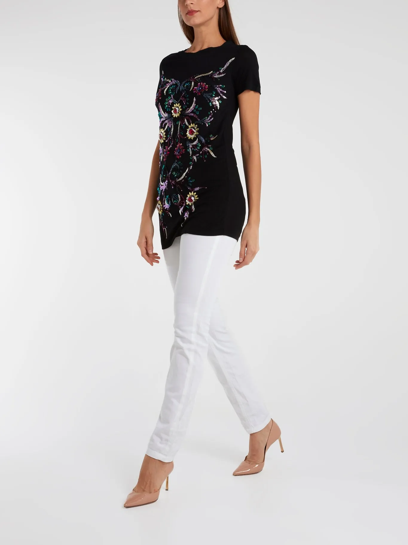 Black Frayed Trim Embellished Top