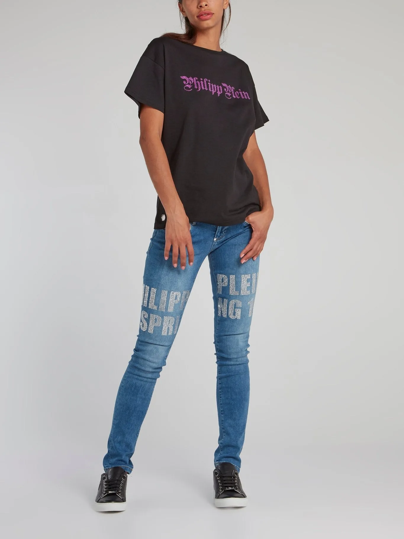 Black Oversized Cap Sleeve Logo T-Shirt