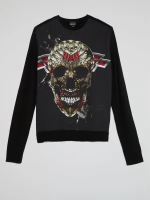 Black Skull Print Sweatshirt