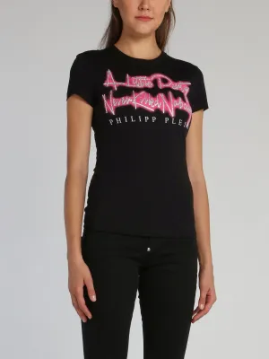 Black Studded Neon Statement T-Shirt