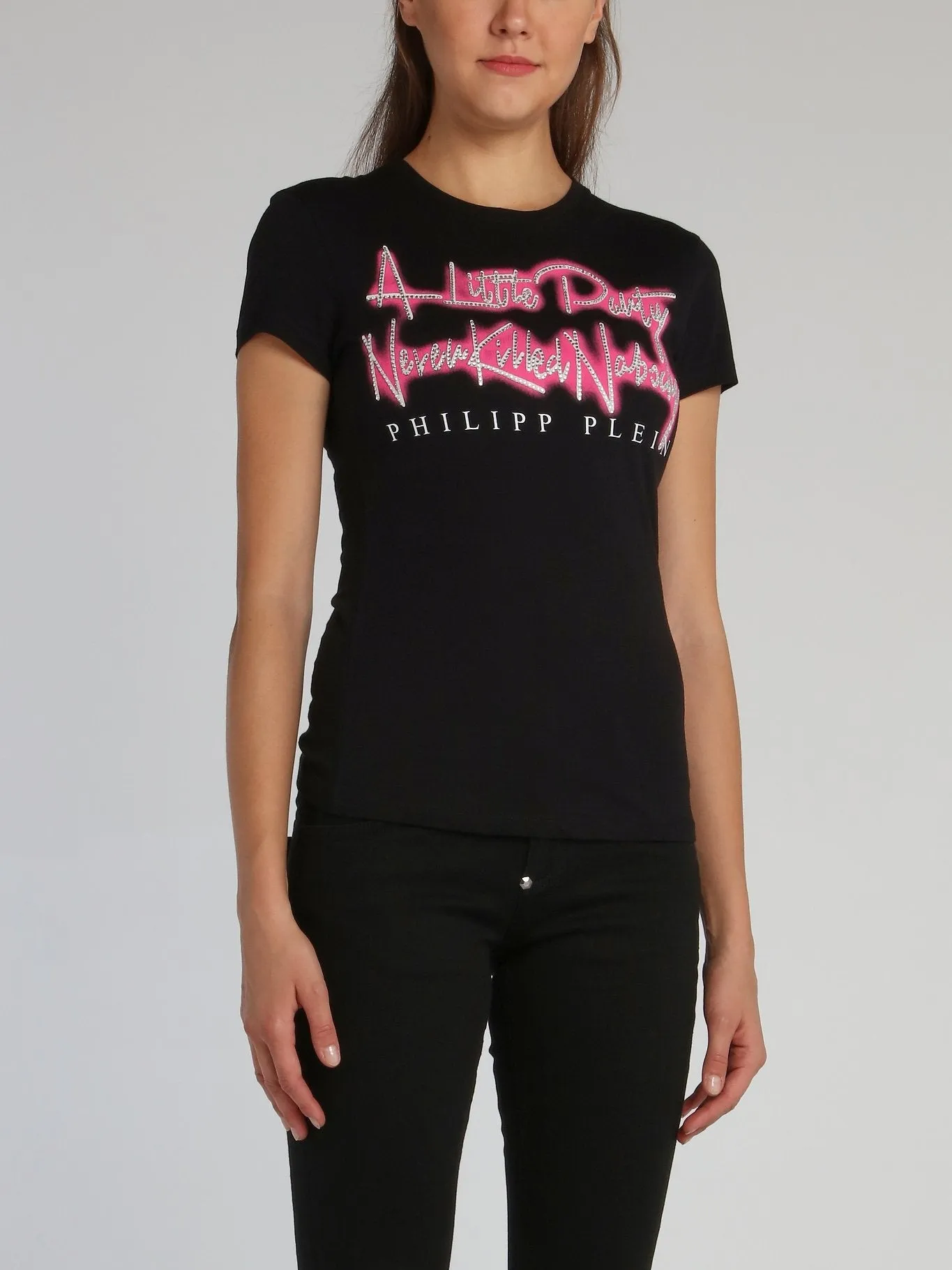 Black Studded Neon Statement T-Shirt