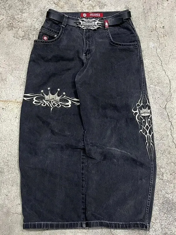 Black Y2k American Retro Hip Hop Boyfriend Jeans