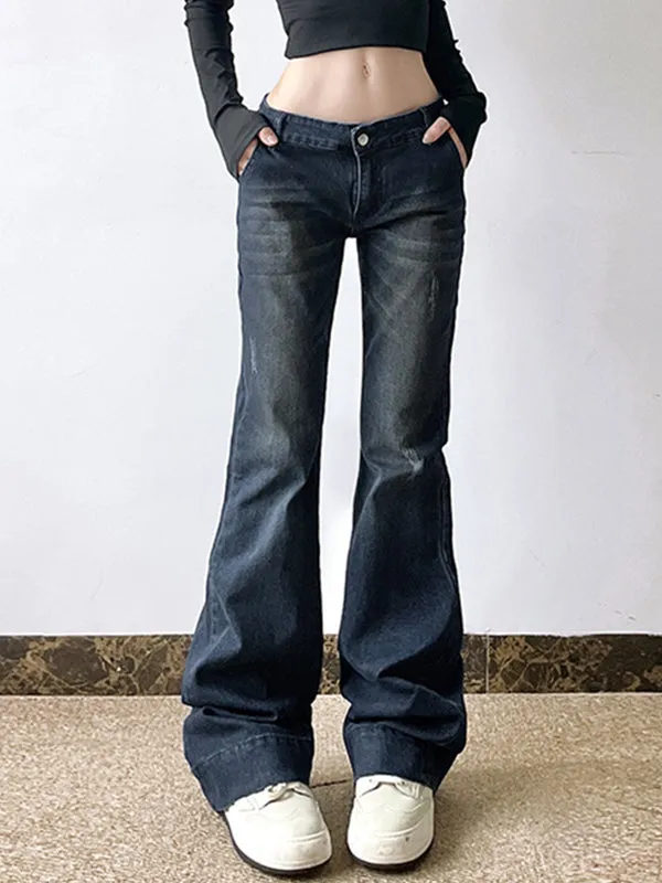 Blaue Retro Sexy Niedrigbund Flare Jeans