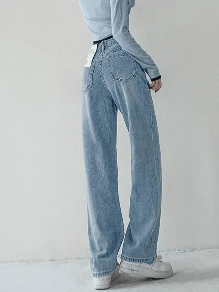 Blaue Vintage Nahtdetails Waschung Boyfriend Jeans