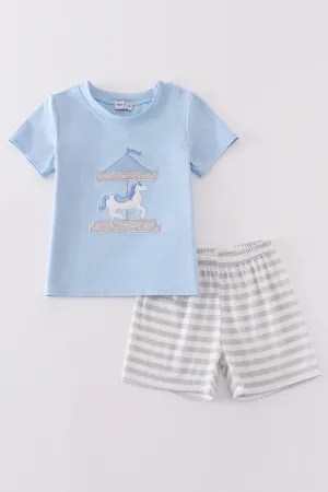 Blue Carousel Applique Boy Set