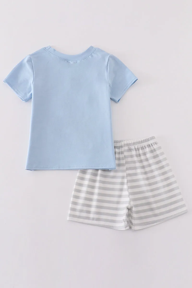 Blue Carousel Applique Boy Set