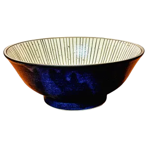 BLUE CREAM STRIPED RAMEN BOWL
