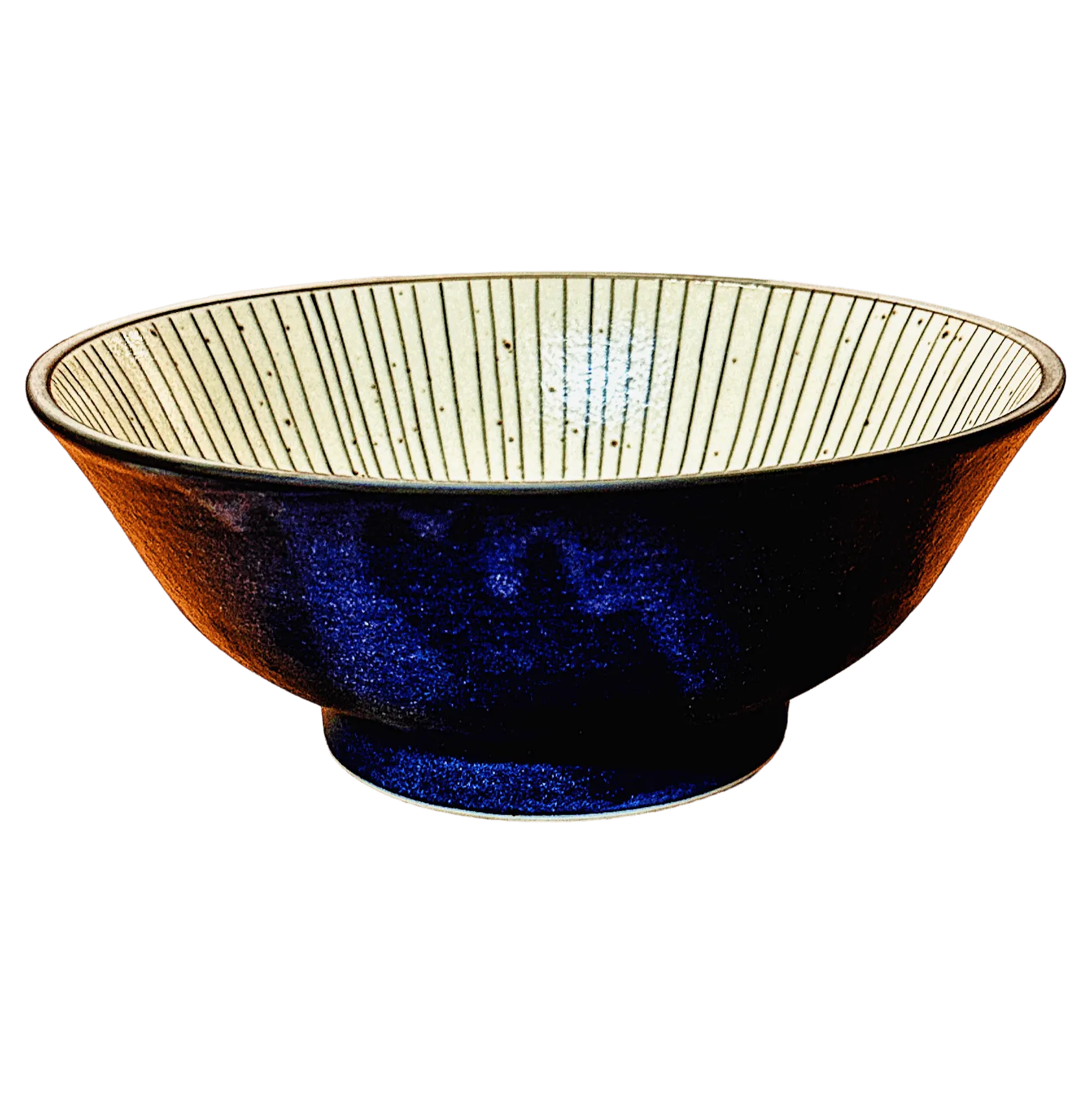 BLUE CREAM STRIPED RAMEN BOWL
