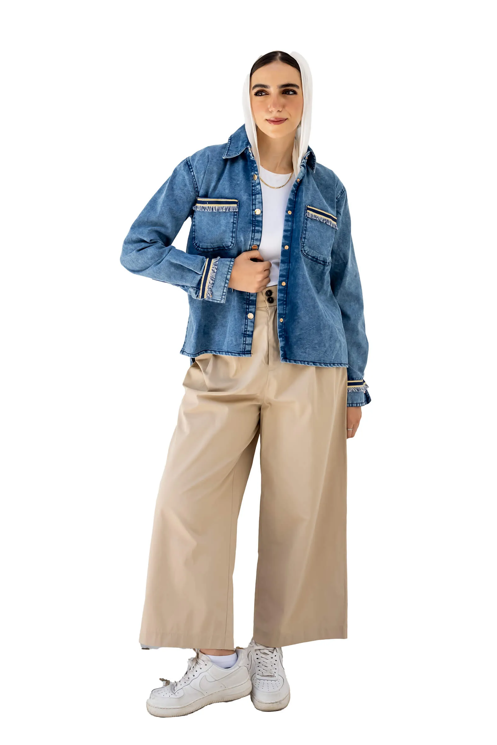Blue Esme Embellished Denim Shirt