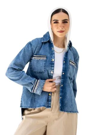 Blue Esme Embellished Denim Shirt