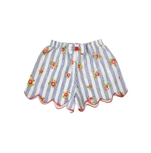 Blue Striped Roses Scallops Girl's Shorts