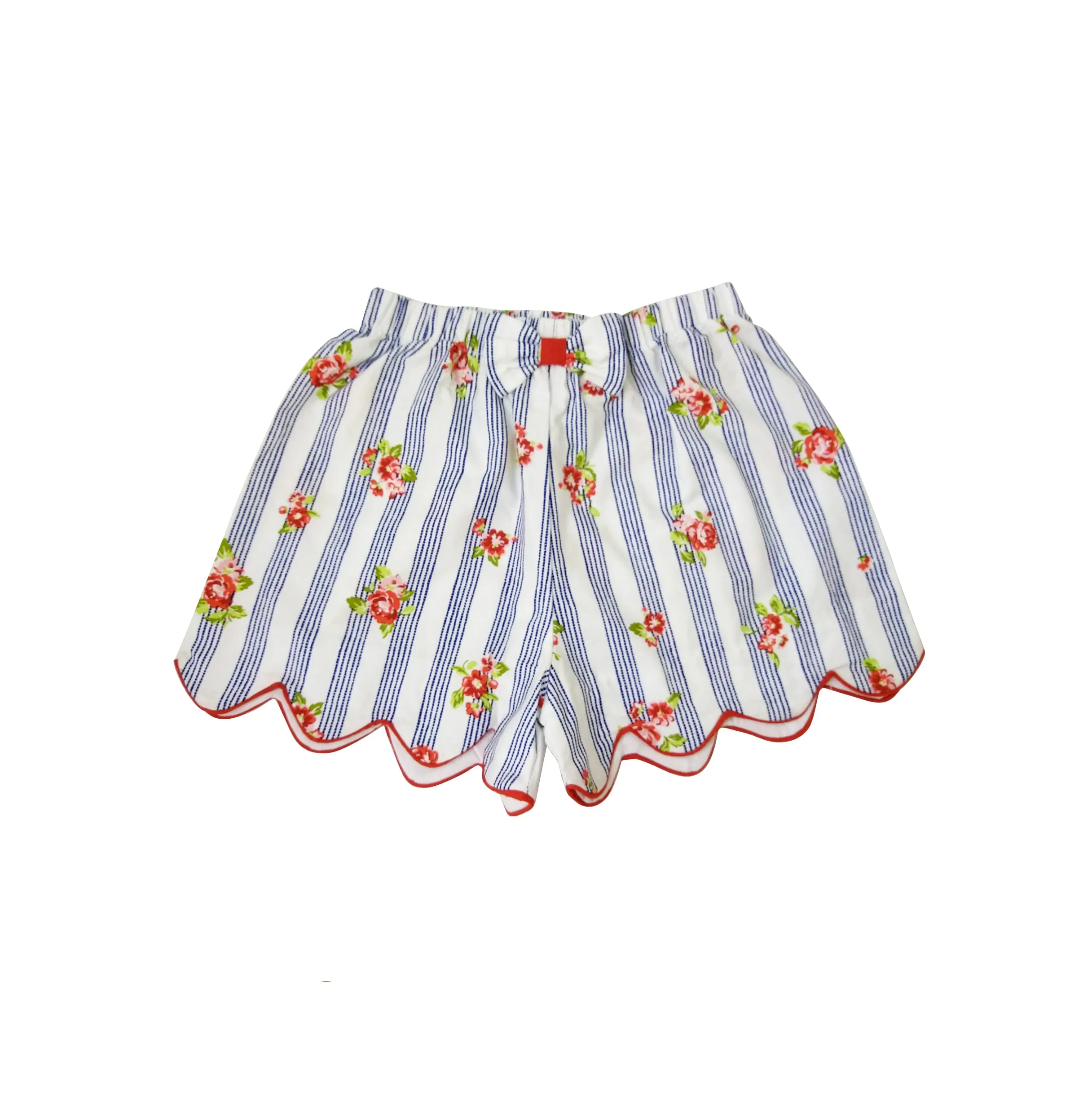 Blue Striped Roses Scallops Girl's Shorts