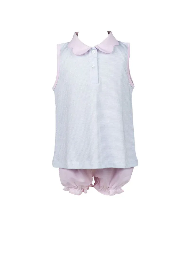 Blue Striped Scallop Bloomer Set