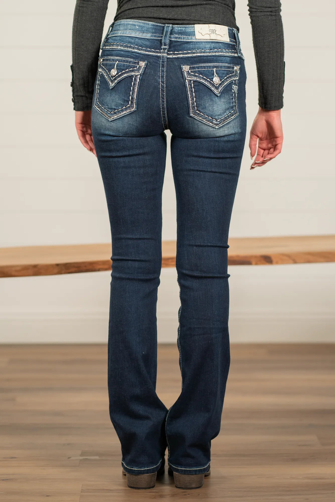 Border Stitched Mid Rise Chloe Boot Cut