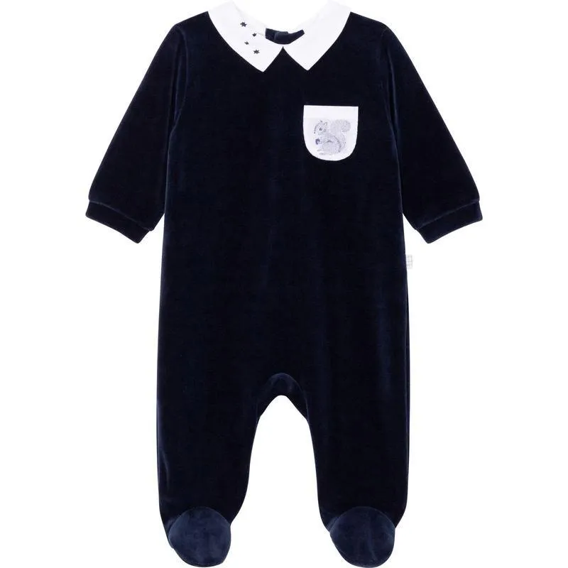 Boys Navy Squirrel Babygrow