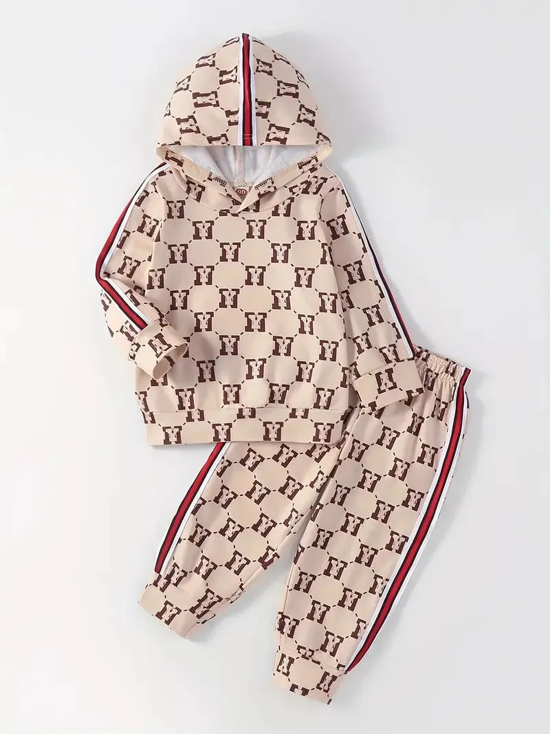 Boy's Y Pattern Hooded Brown Pant Set