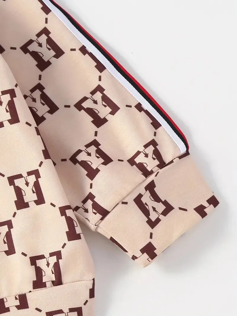 Boy's Y Pattern Hooded Brown Pant Set