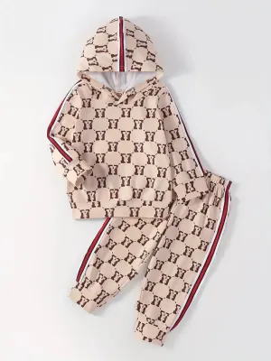 Boy's Y Pattern Hooded Brown Pant Set