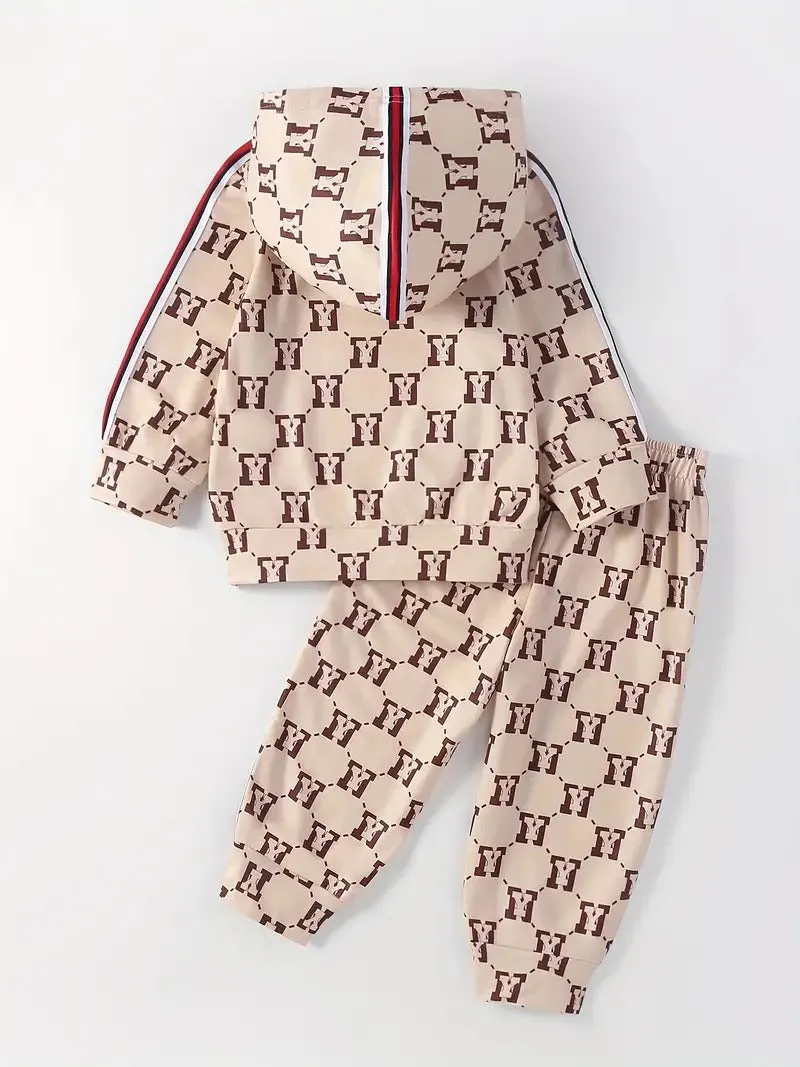 Boy's Y Pattern Hooded Brown Pant Set
