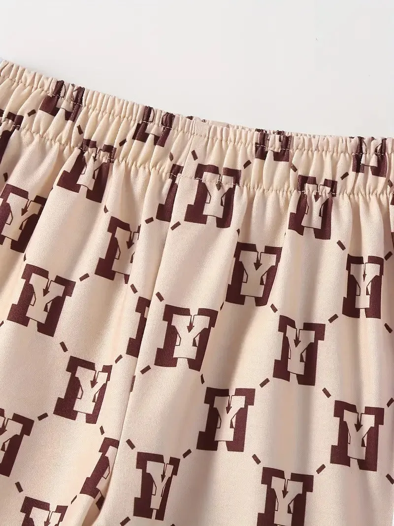 Boy's Y Pattern Hooded Brown Pant Set