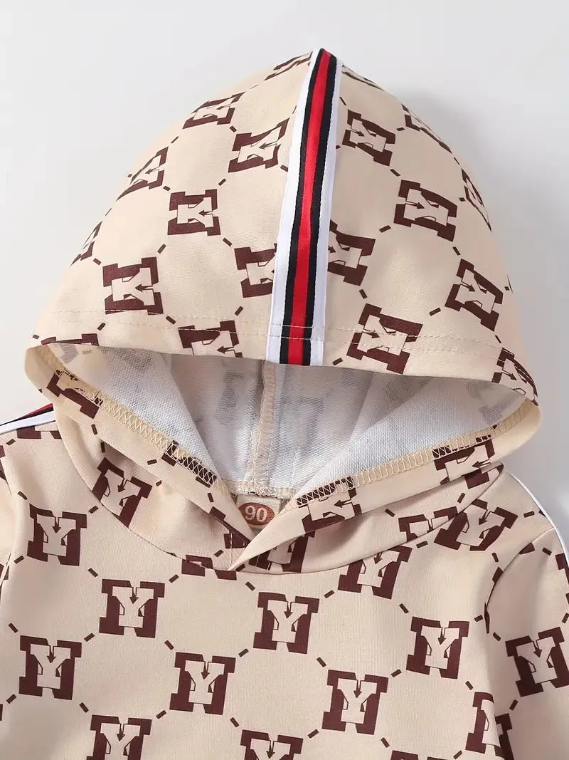 Boy's Y Pattern Hooded Brown Pant Set